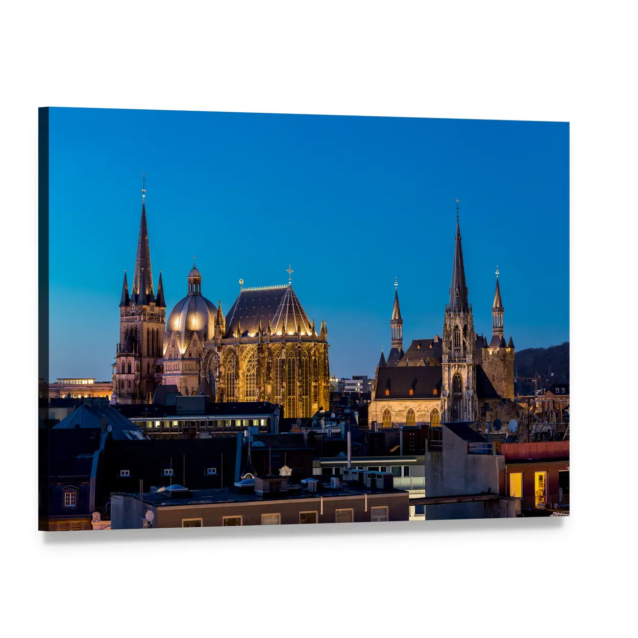 Aachen Cathedral at Dusk Canvas Wall Art, single panel gallery wrapped canvas, angled product view