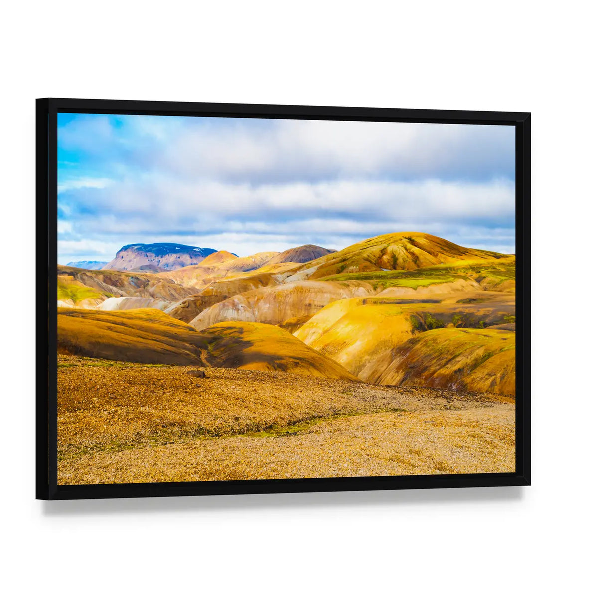 Mountains Of The Fjallabak Nature Reserve In Iceland Canvas Wall Art, framed canvas in a black floater frame, angled product view