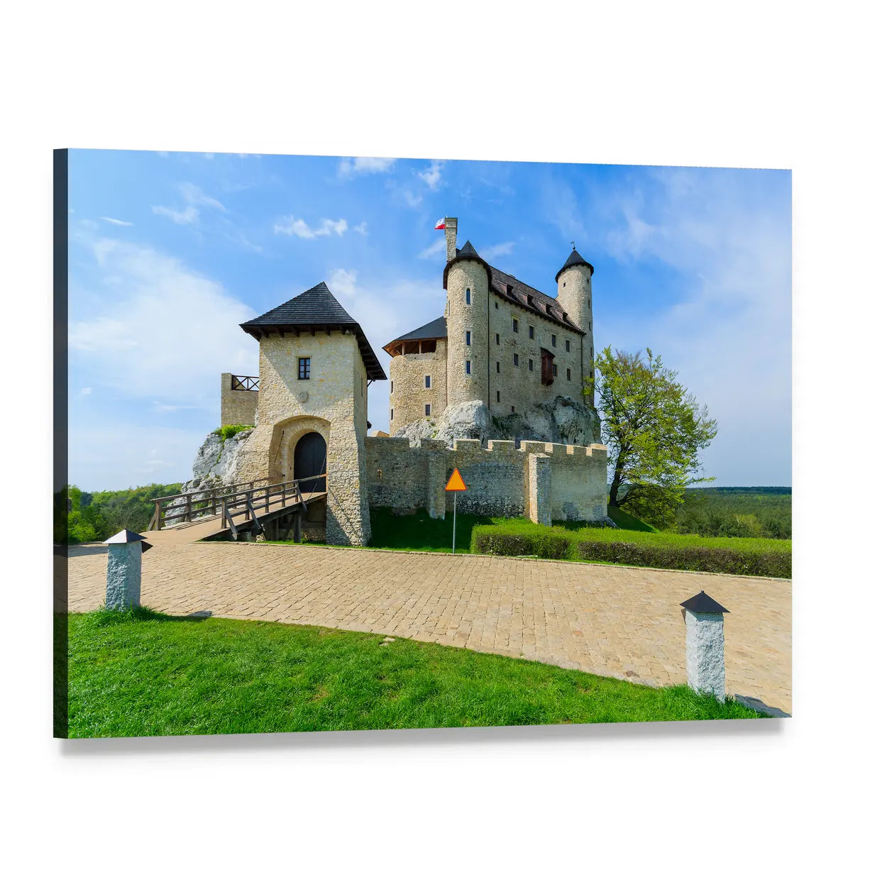 Bobolice Castle Canvas Wall Art, single panel gallery wrapped canvas, angled product view