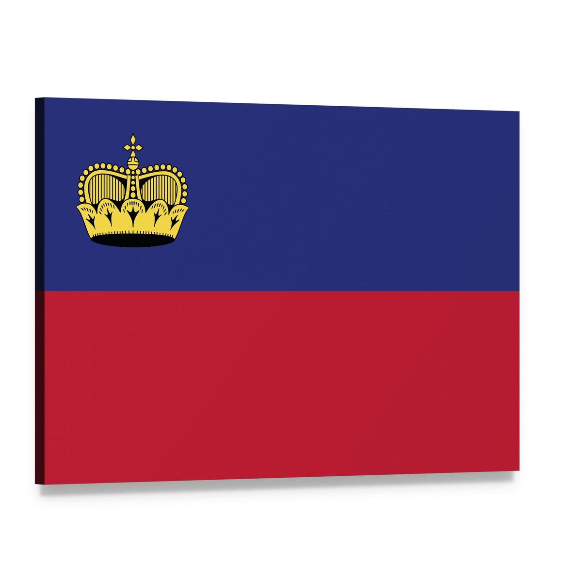Liechtenstein Flag with Gold Crown Canvas Wall Art, single panel gallery wrapped canvas, angled product view