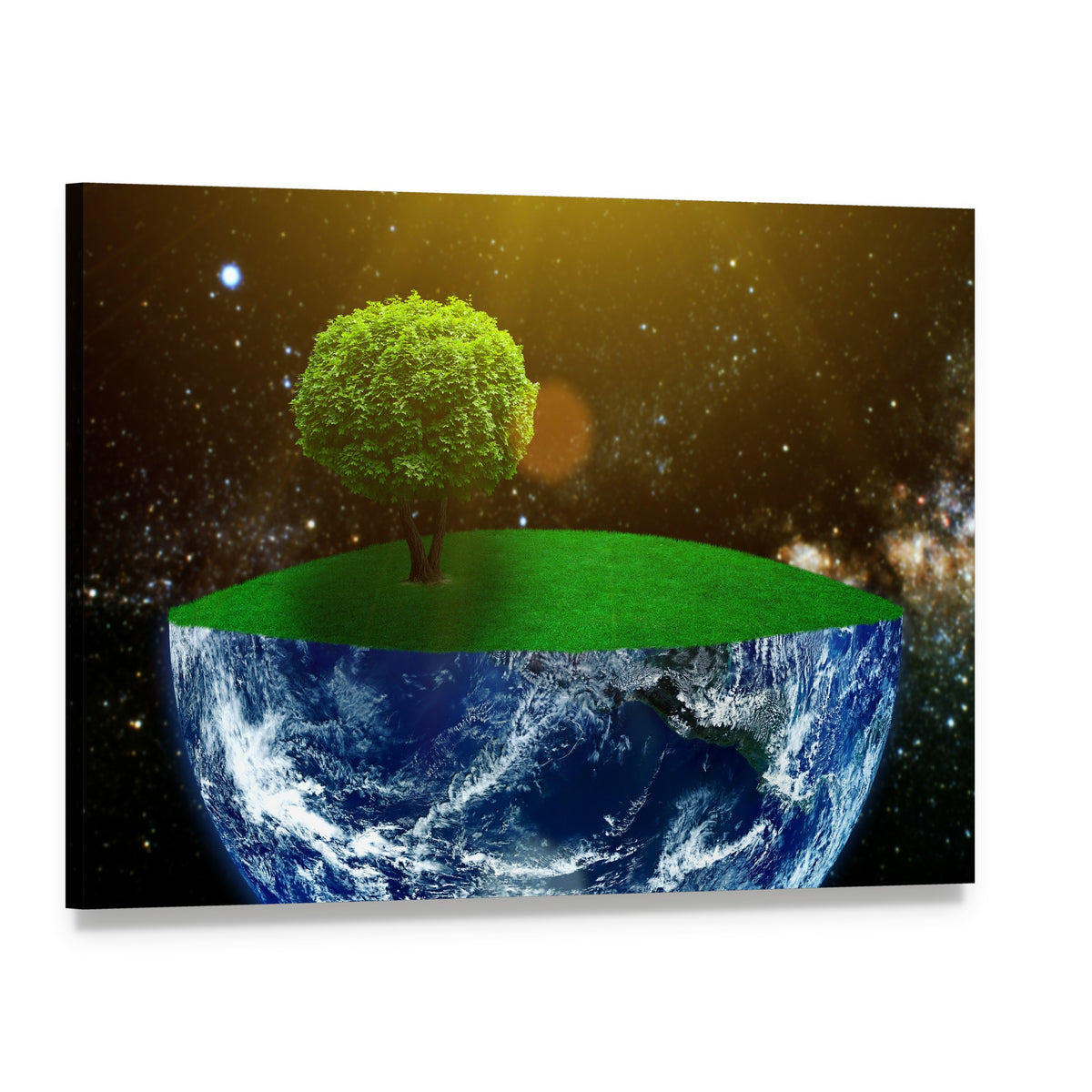 Earth Cross-section Under Cosmic Sky Canvas Wall Art, single panel gallery wrapped canvas, angled product view