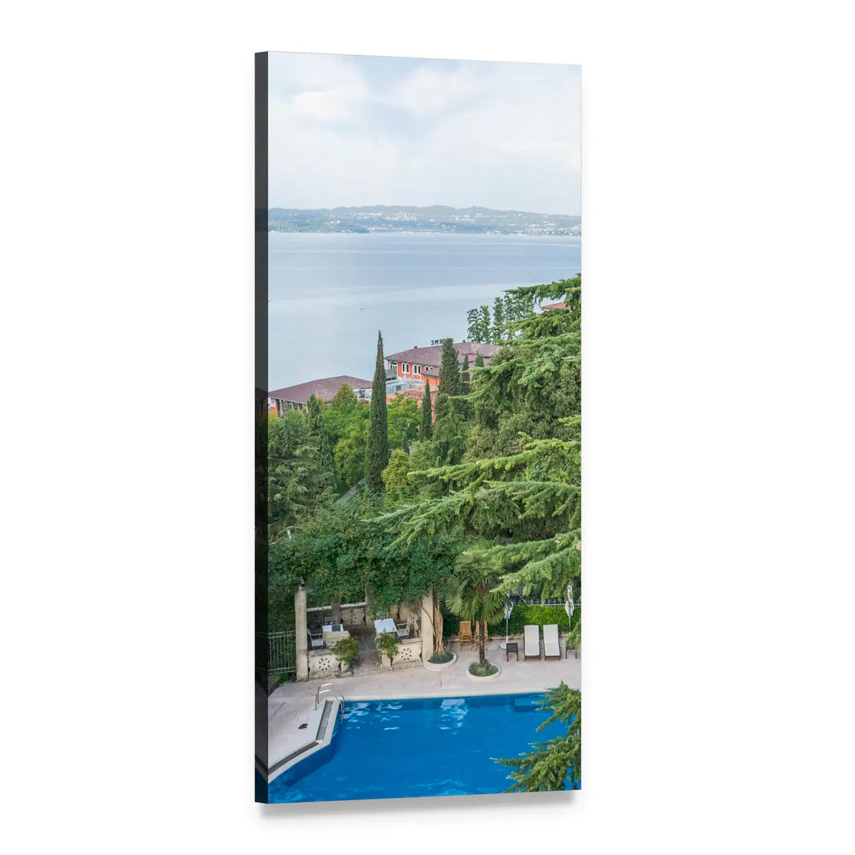 Summer View of Lake Garda Vertical Canvas Wall Art, 1 panel 1 Vertical layout gallery wrapped canvas set, angled product view
