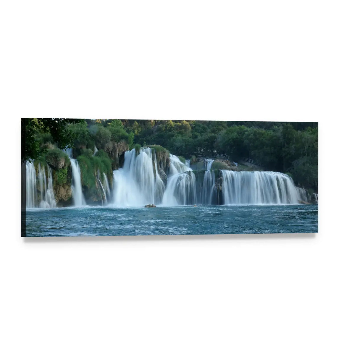 Waterfalls at Plitvice Lakes National Park Panoramic Canvas Wall Art, single panel gallery wrapped canvas, angled product view