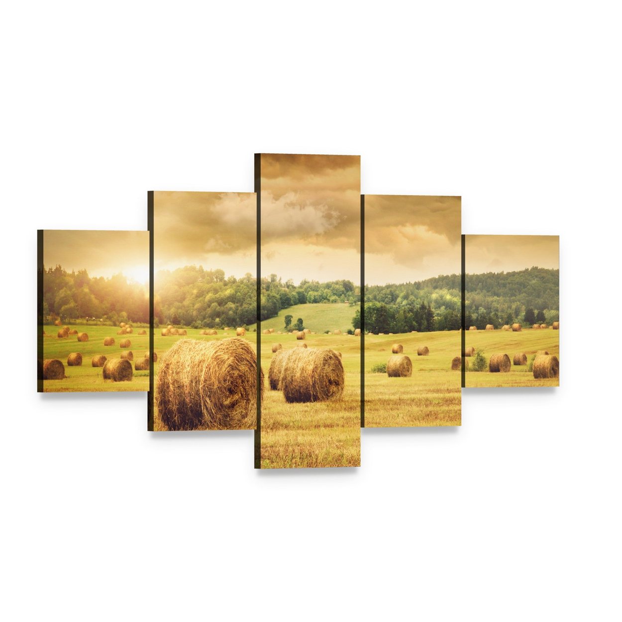 Cut Bales of Hay Canvas Wall Art, 5 panel 5 Star layout gallery wrapped canvas set, angled product view