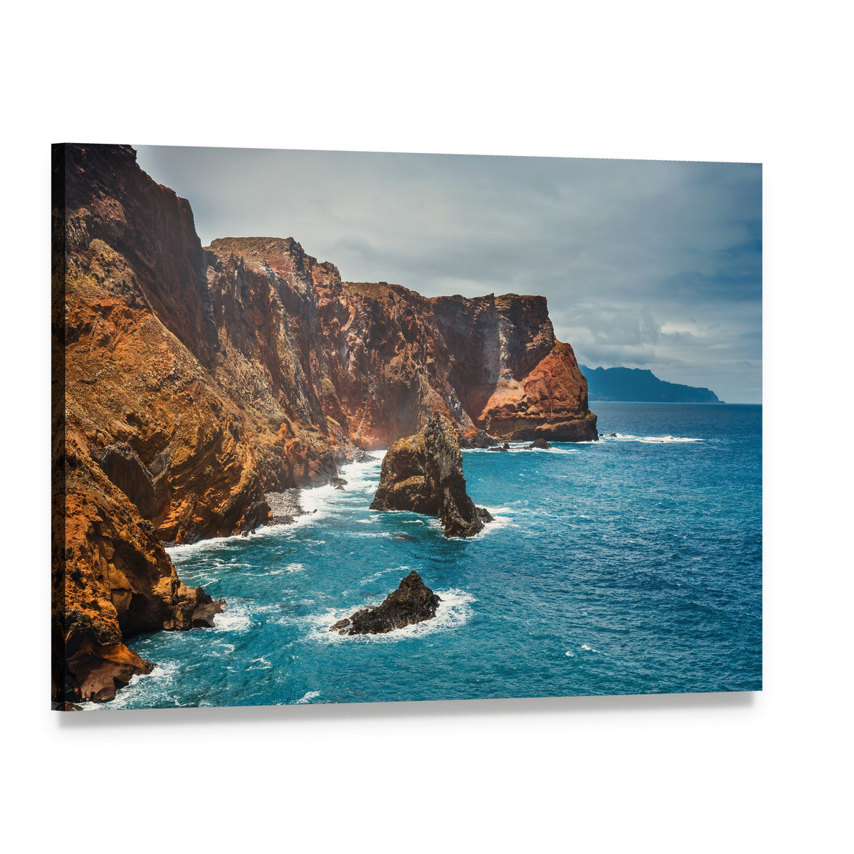 Ponta De Sao Lourenco Cliffs Canvas Wall Art, single panel gallery wrapped canvas, angled product view