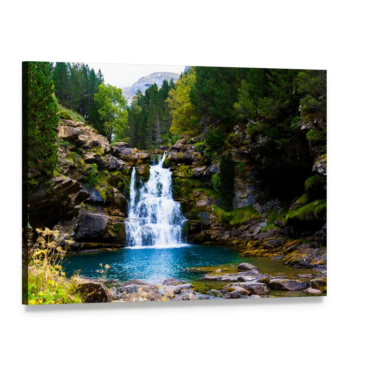 Waterfall in Monter Perdido Spain Canvas Wall Art, single panel gallery wrapped canvas, angled product view