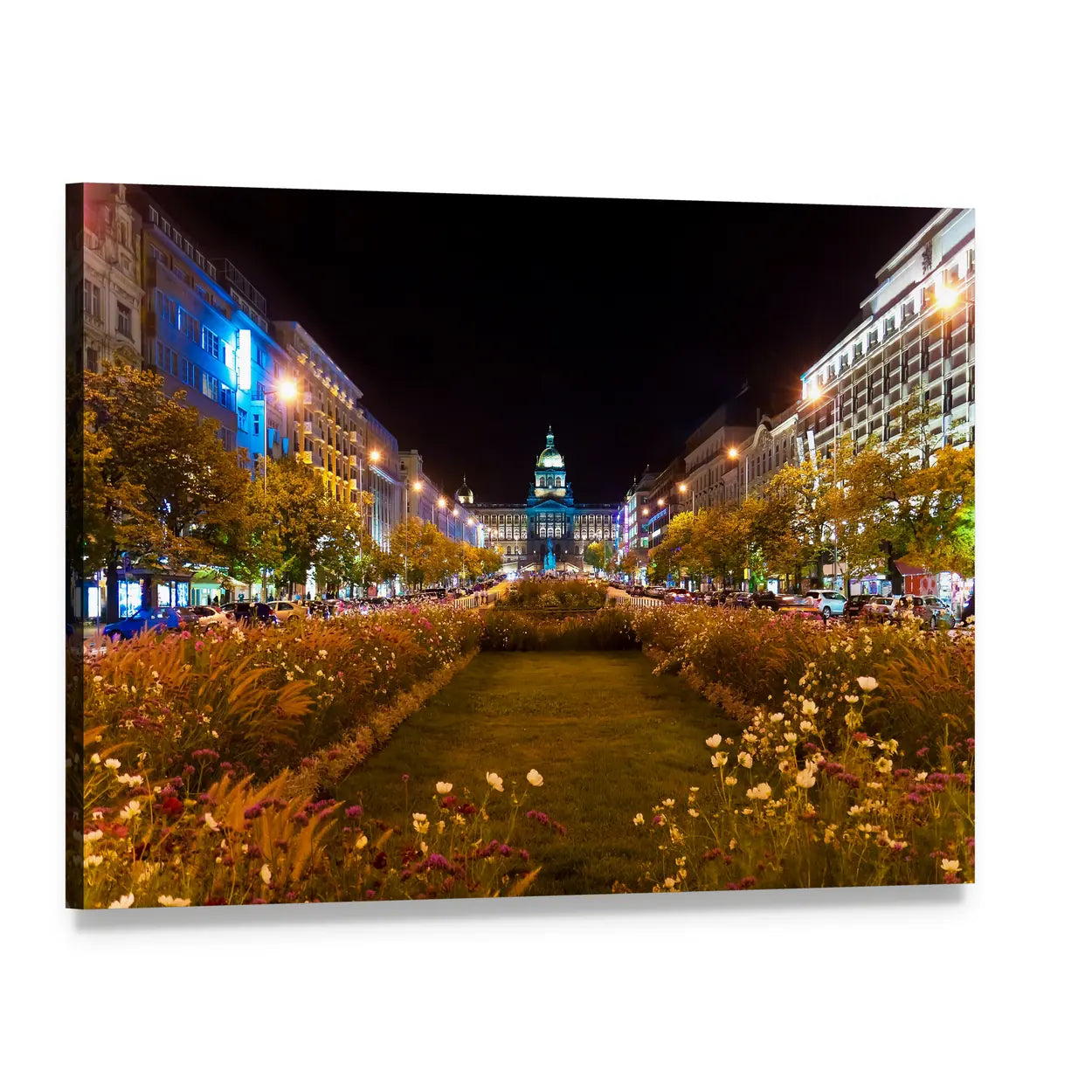 Prague City at Night Canvas Wall Art, single panel gallery wrapped canvas, angled product view