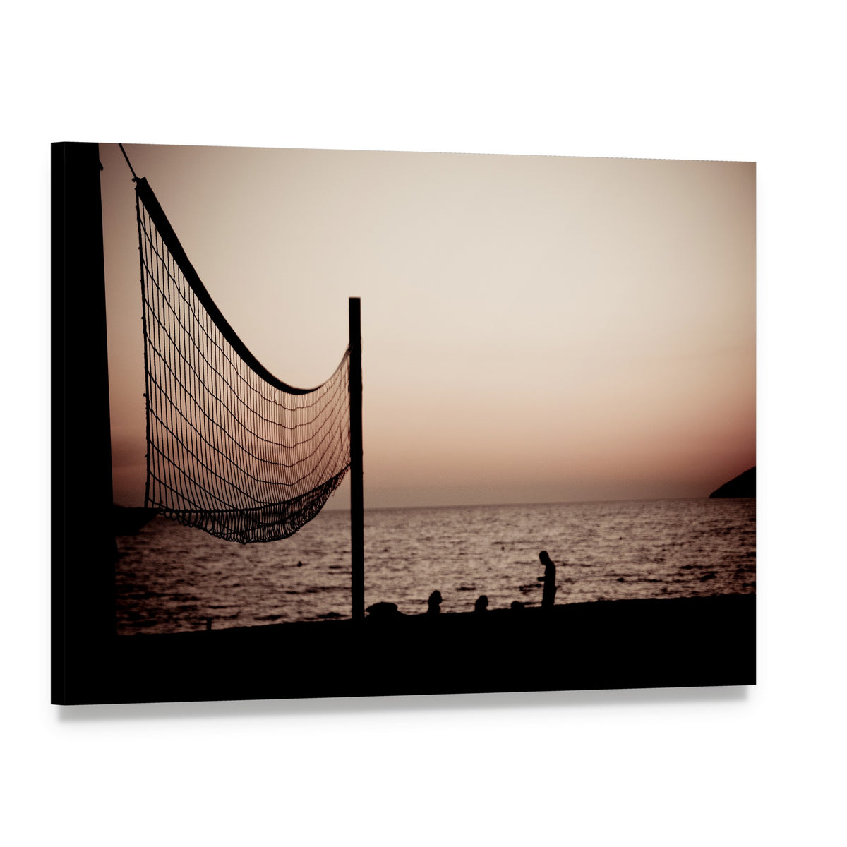 Volleyball Net on Croatian Beach Canvas Wall Art, single panel gallery wrapped canvas, angled product view
