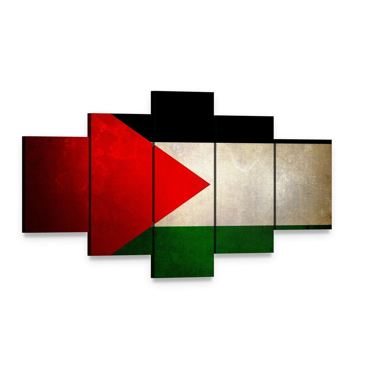 Grunge Palestine Flag Canvas Wall Art, 5 panel 5 Star layout gallery wrapped canvas set, angled product view
