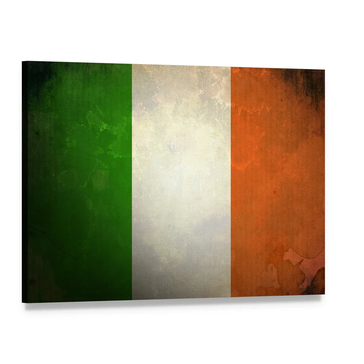 Grunge Irish Flag Canvas Wall Art, single panel gallery wrapped canvas, angled product view