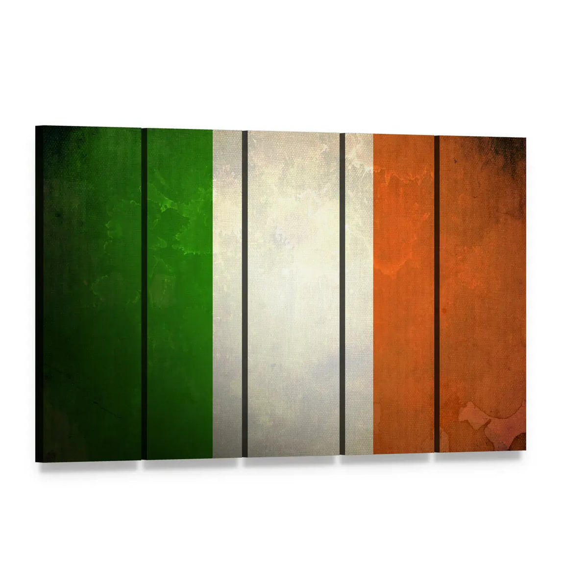 Grunge Irish Flag Canvas Wall Art, 5 panel 5 Horizontal layout gallery wrapped canvas set, angled product view