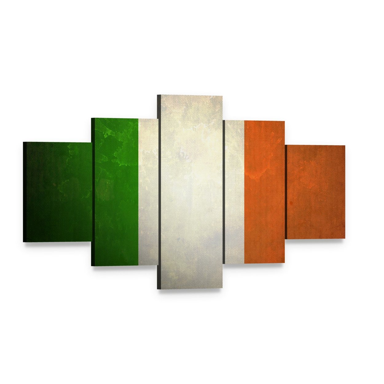 Grunge Irish Flag Canvas Wall Art, 5 panel 5 Star layout gallery wrapped canvas set, angled product view