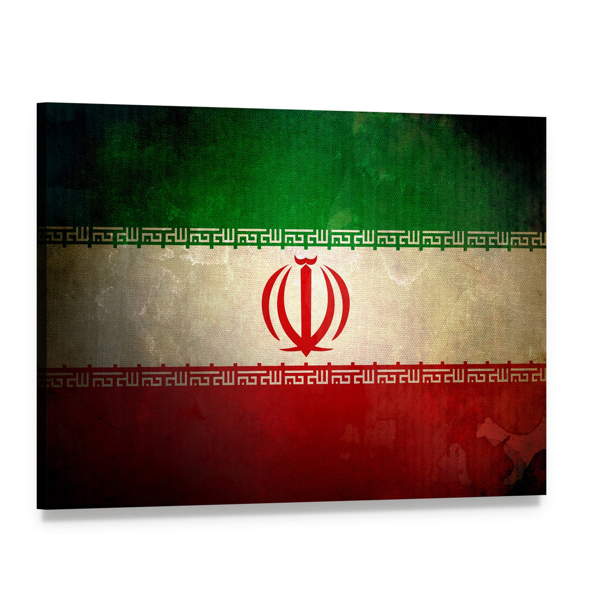Grunge Iran Flag Canvas Wall Art, single panel gallery wrapped canvas, angled product view