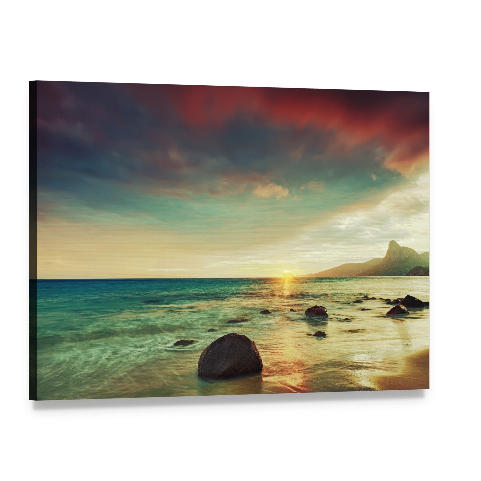 Sunrise Over the Sea Canvas Wall Art, single panel gallery wrapped canvas, angled product view