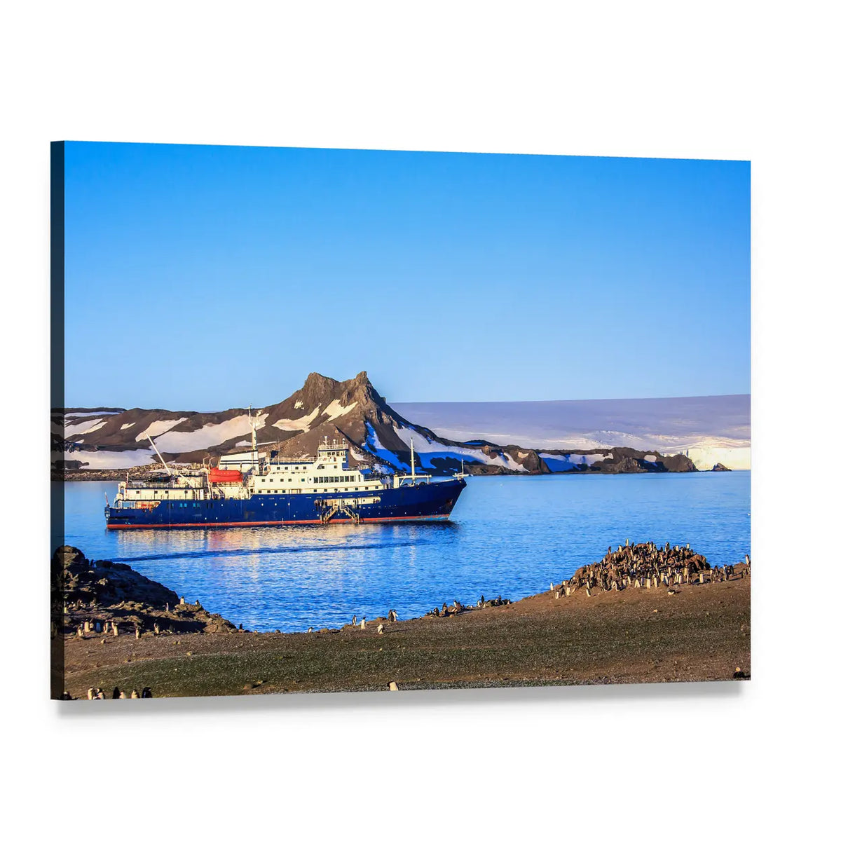 Blue Antarctic Cruise Ship Canvas Wall Art, single panel gallery wrapped canvas, angled product view