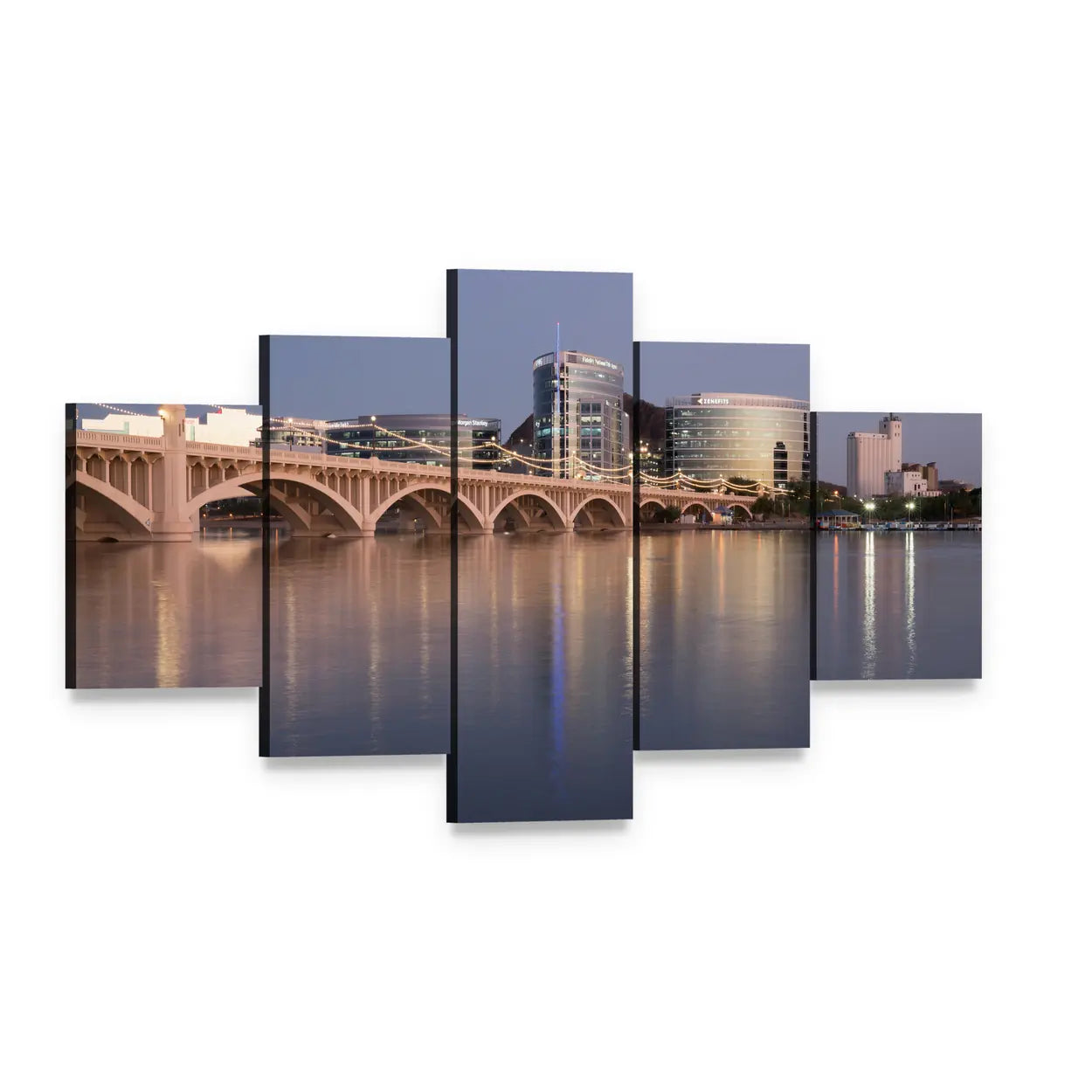 Salt River at Tempe Town Lake Canvas Wall Art, 5 panel 5 Star layout gallery wrapped canvas set, angled product view