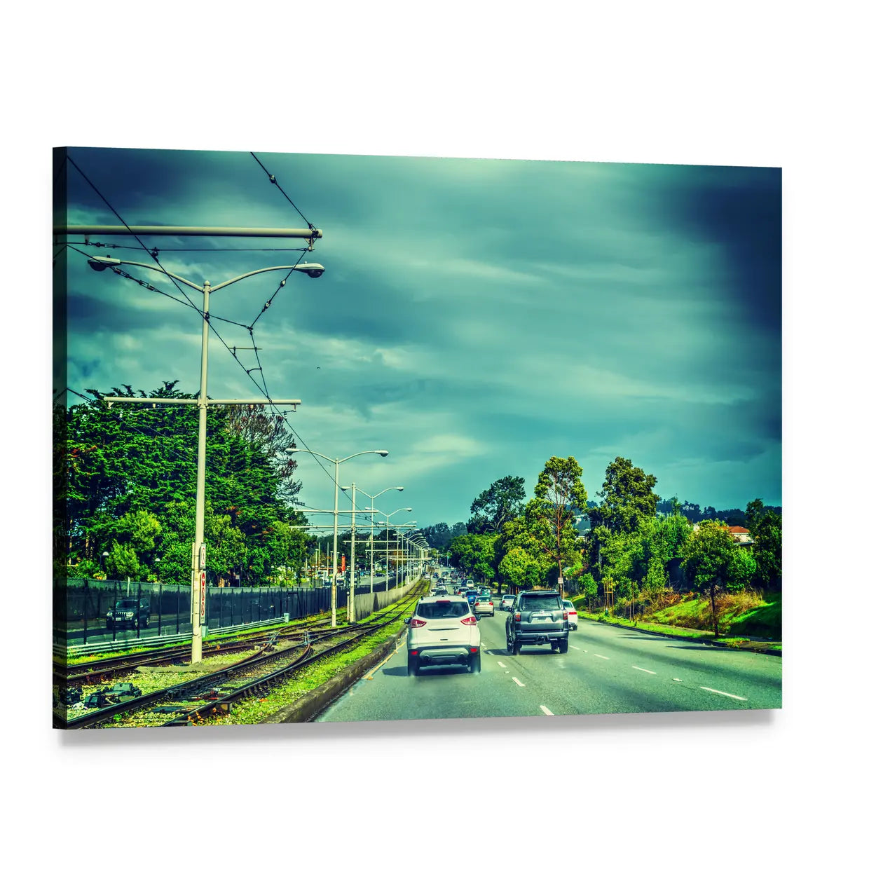Cloudy Day Traffic in San Francisco Canvas Wall Art, single panel gallery wrapped canvas, angled product view