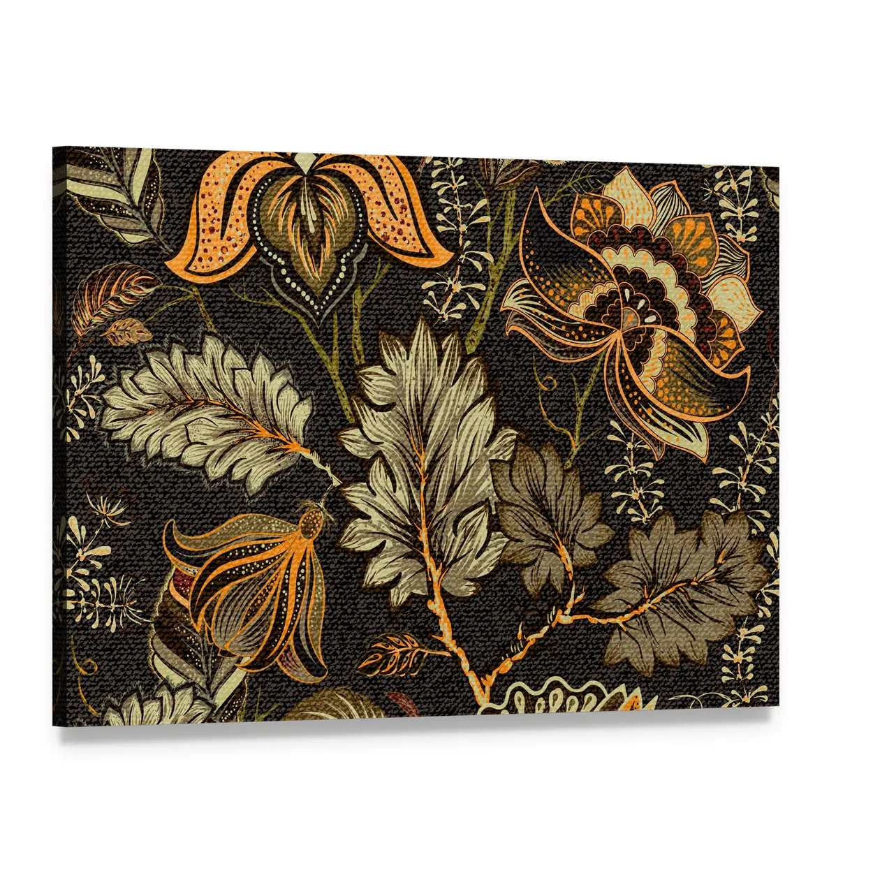 Vintage Ethnic Floral Texture Canvas Wall Art, single panel gallery wrapped canvas, angled product view
