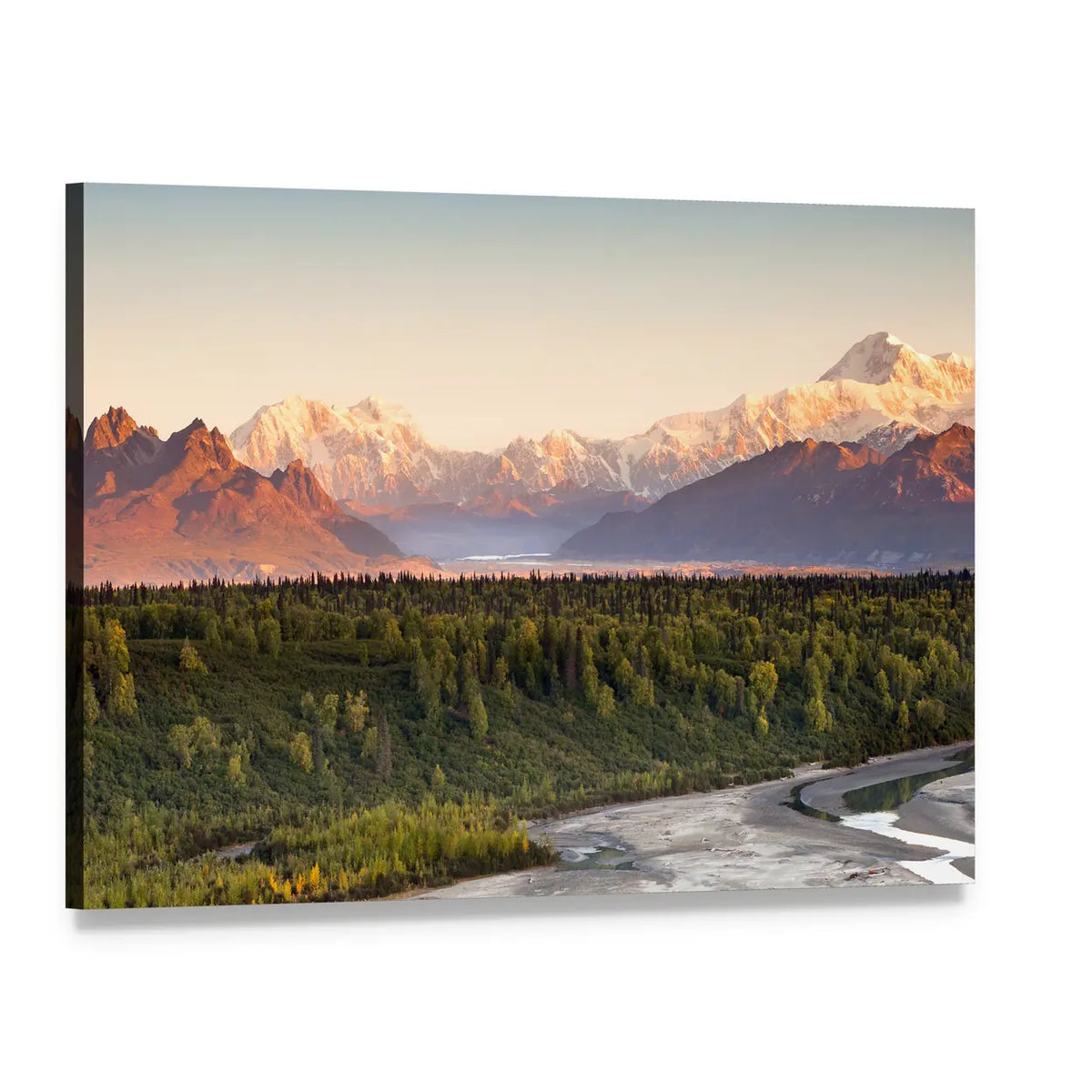 Denali Range And Mt McKinley In Alaska Canvas Wall Art, single panel gallery wrapped canvas, angled product view