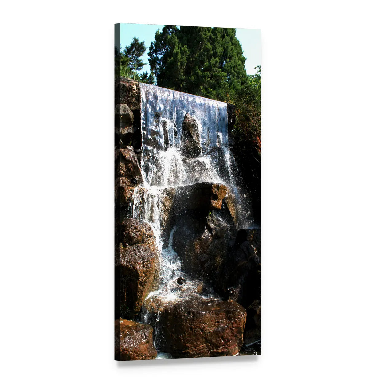 Waterfall in Valley Vertical Canvas Wall Art, 1 panel 1 Vertical layout gallery wrapped canvas set, angled product view