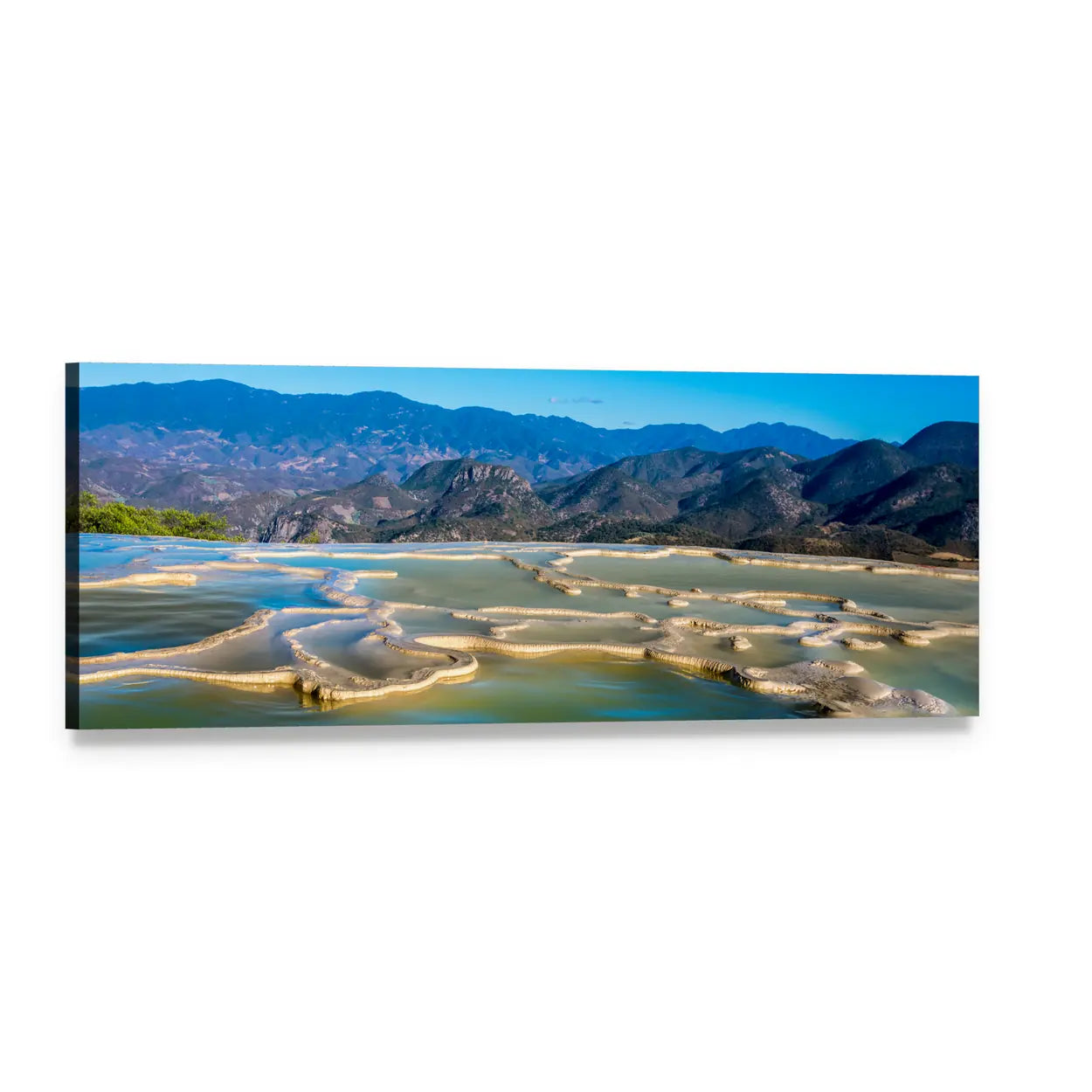 Oaxaca Terraced Thermal Pools Panoramic Canvas Wall Art, single panel gallery wrapped canvas, angled product view