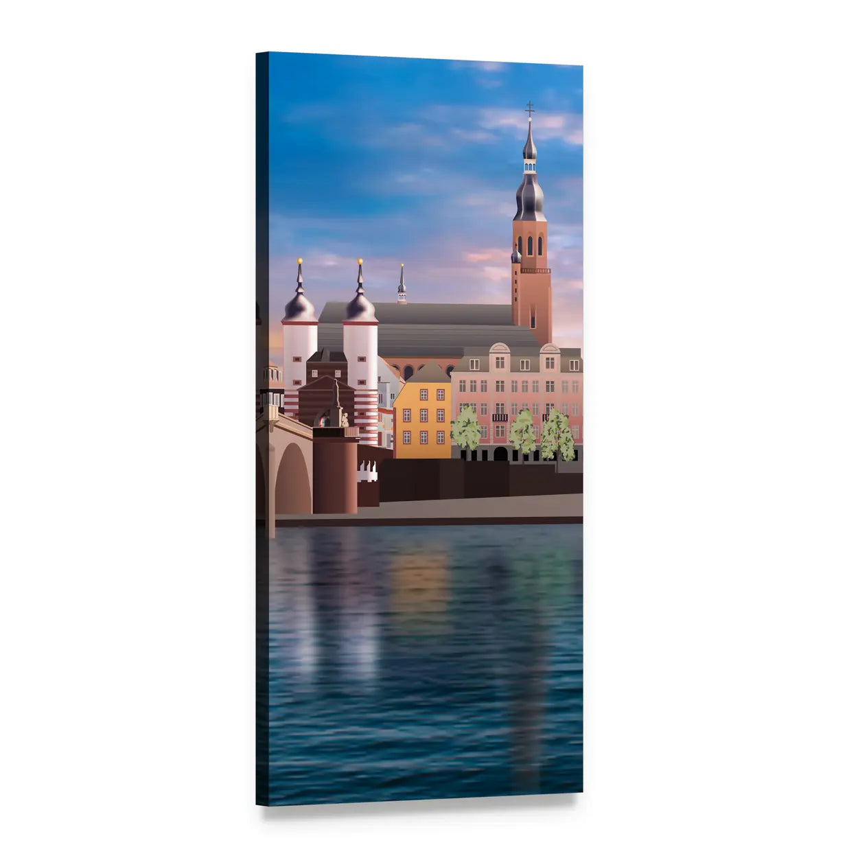 Heidelberg Abstract Cityscape Vertical Canvas Wall Art, 1 panel 1 Vertical layout gallery wrapped canvas set, angled product view