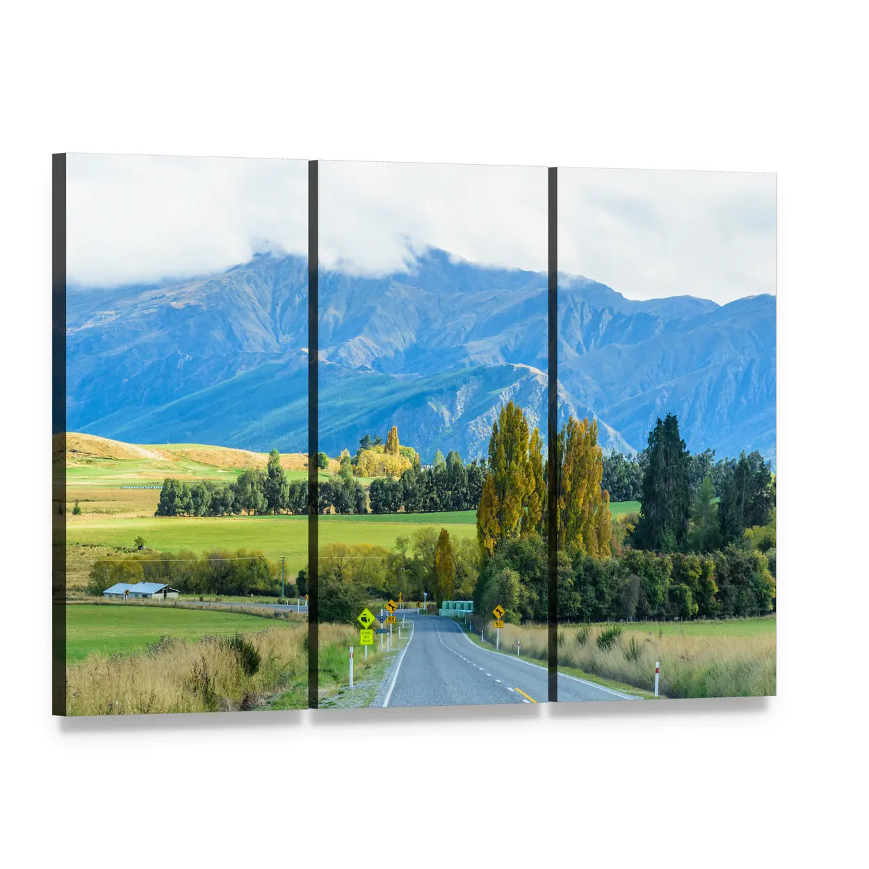 Road to South New Zealand Canvas Wall Art, 3 panel 3 Horizontal layout gallery wrapped canvas set, angled product view