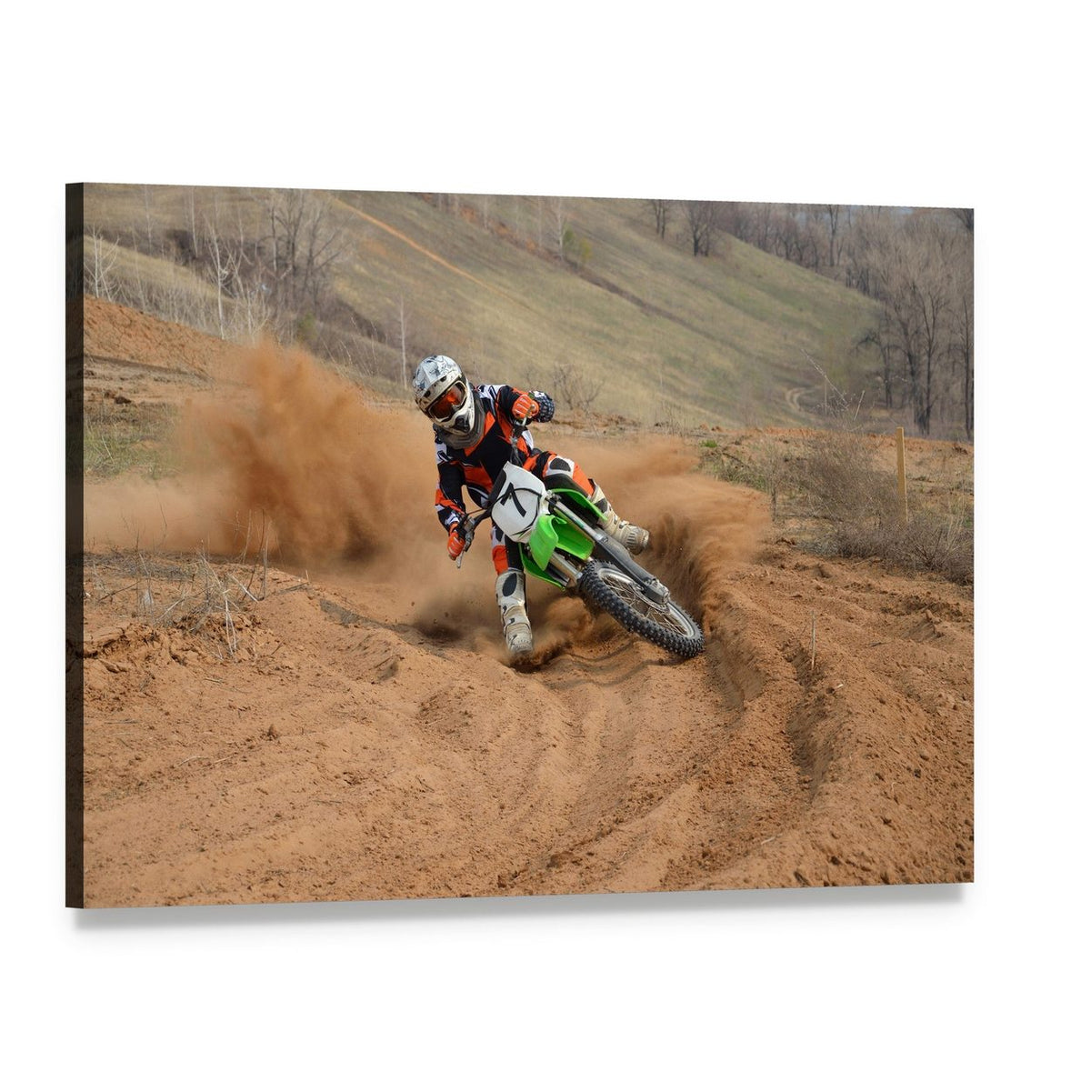 Motocross Rider Canvas Wall Art, single panel gallery wrapped canvas, angled product view