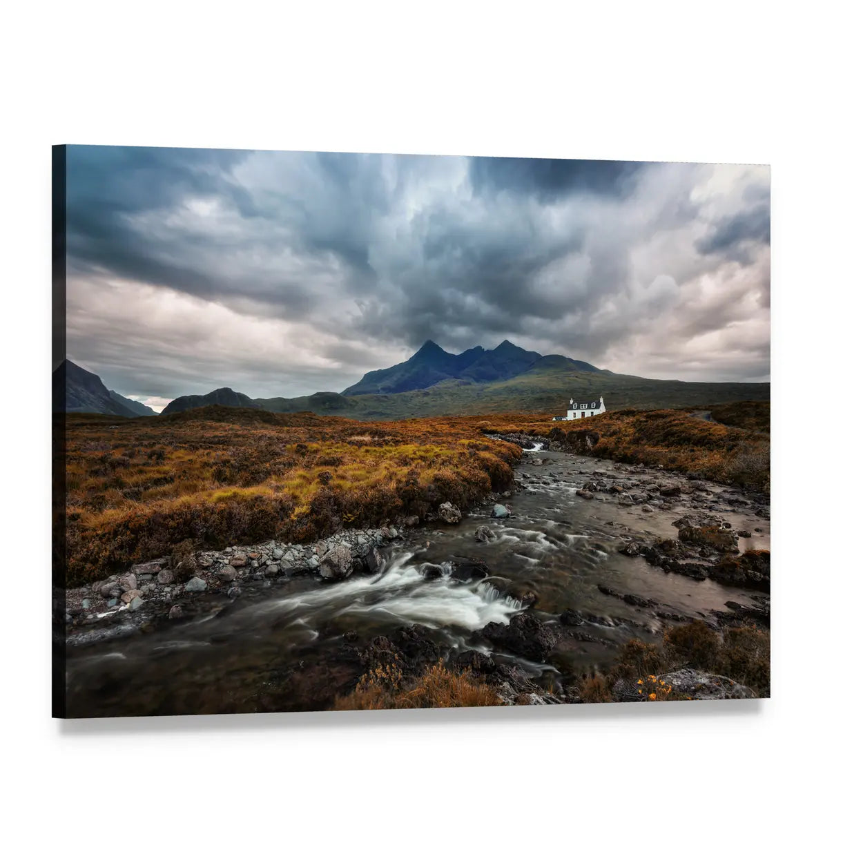 Sligachan Waterfall, Scottish Highlands Canvas Wall Art, single panel gallery wrapped canvas, angled product view