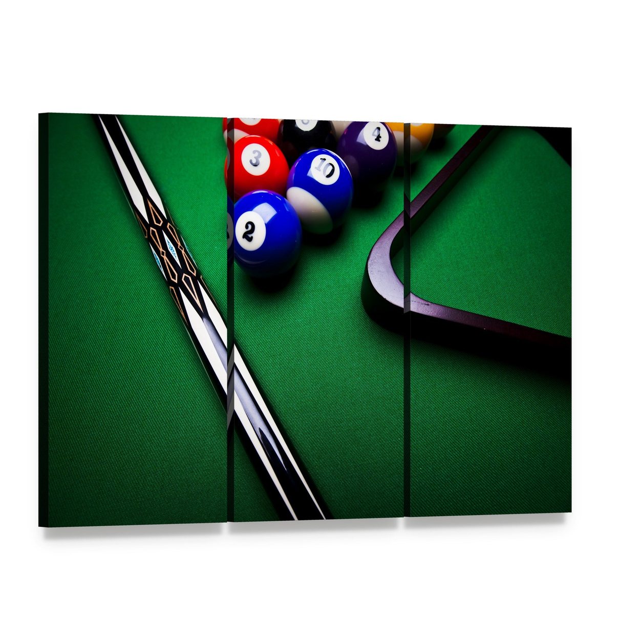Billiard Balls Canvas Wall Art, 3 panel 3 Horizontal layout gallery wrapped canvas set, angled product view