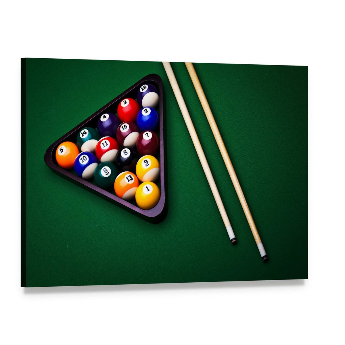 Snooker Table Canvas Wall Art, single panel gallery wrapped canvas, angled product view