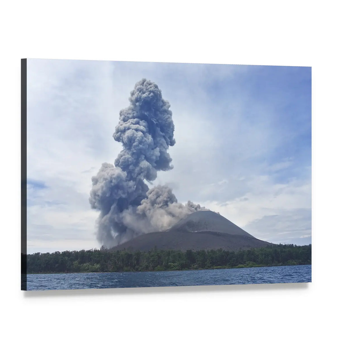 Erupting Volcano with Ash Plume Canvas Wall Art, single panel gallery wrapped canvas, angled product view