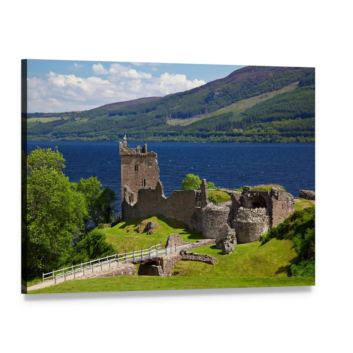 Urquhart Castle on Loch Ness Canvas Wall Art, single panel gallery wrapped canvas, angled product view