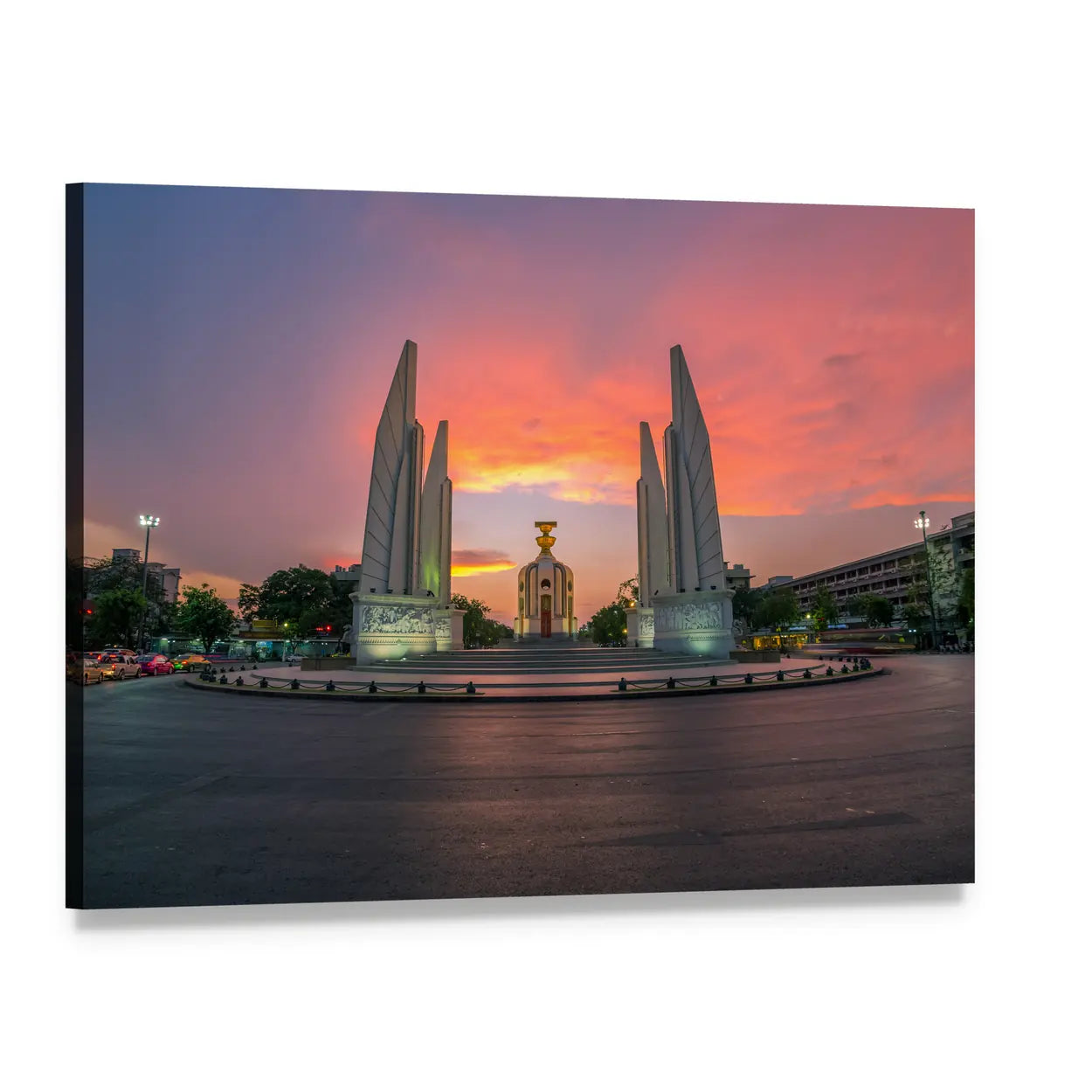 Democracy Monument at Sunset, Bangkok Canvas Wall Art, single panel gallery wrapped canvas, angled product view