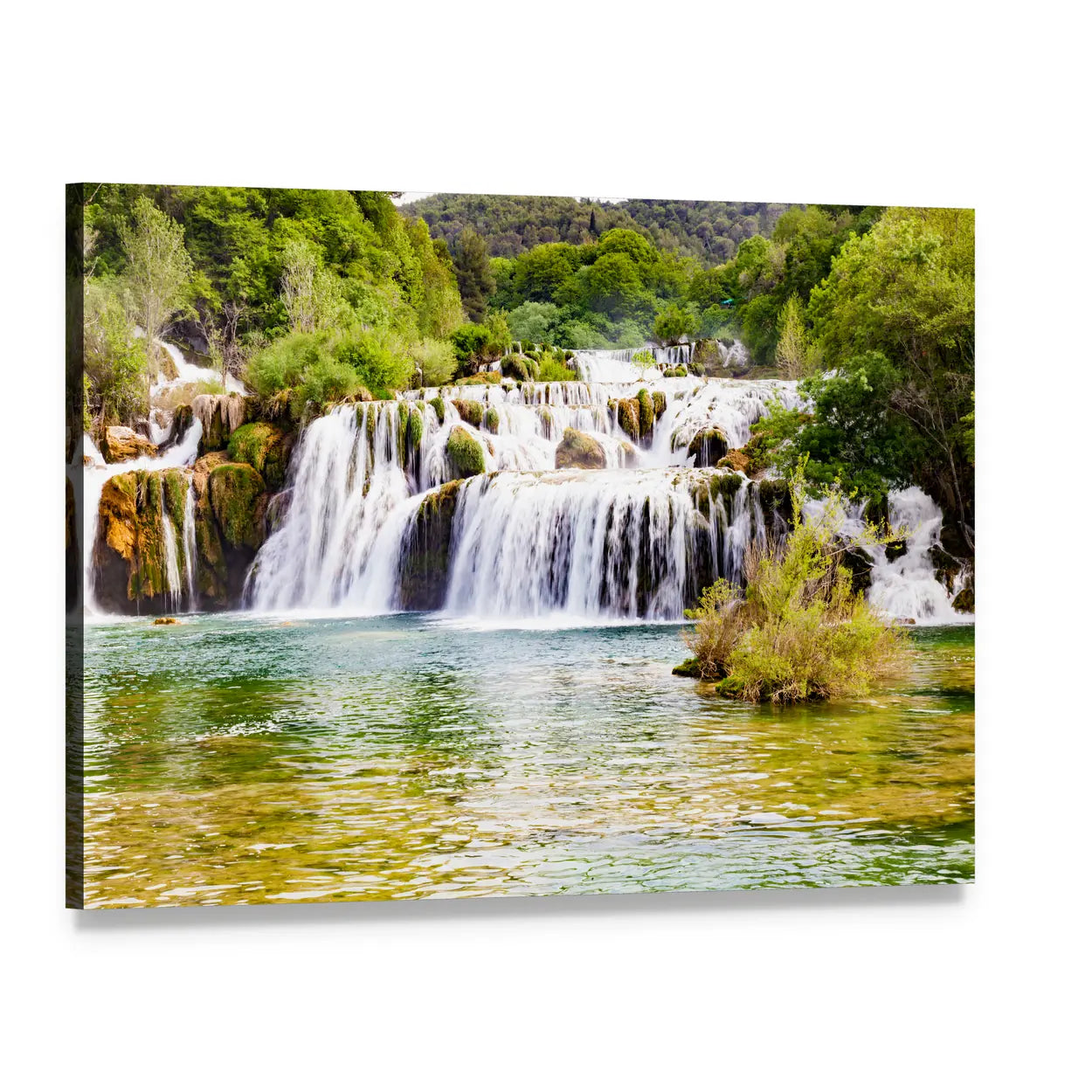 Krka Waterfall in Croatian National Park Canvas Wall Art, single panel gallery wrapped canvas, angled product view