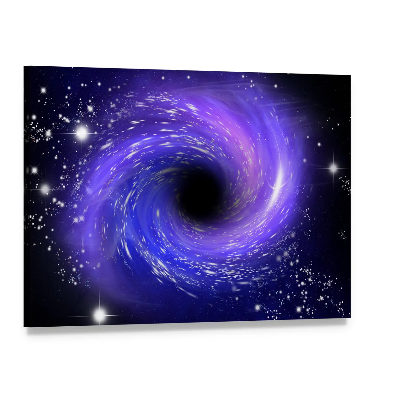 Close-up of a Black Hole Spiral Canvas Wall Art, single panel gallery wrapped canvas, angled product view