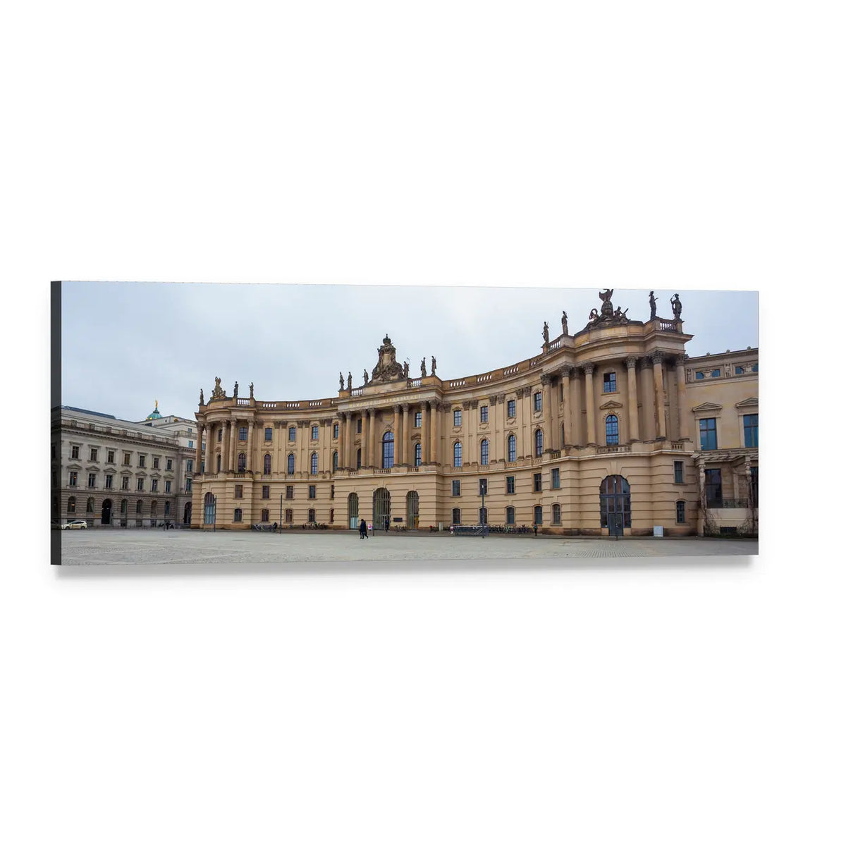 Humboldt University Berlin Facade Panoramic Canvas Wall Art, single panel gallery wrapped canvas, angled product view