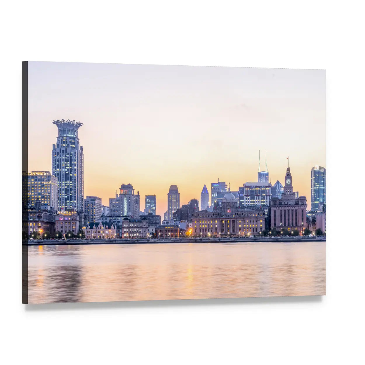 The Bund Shanghai Twilight Skyline Canvas Wall Art, single panel gallery wrapped canvas, angled product view