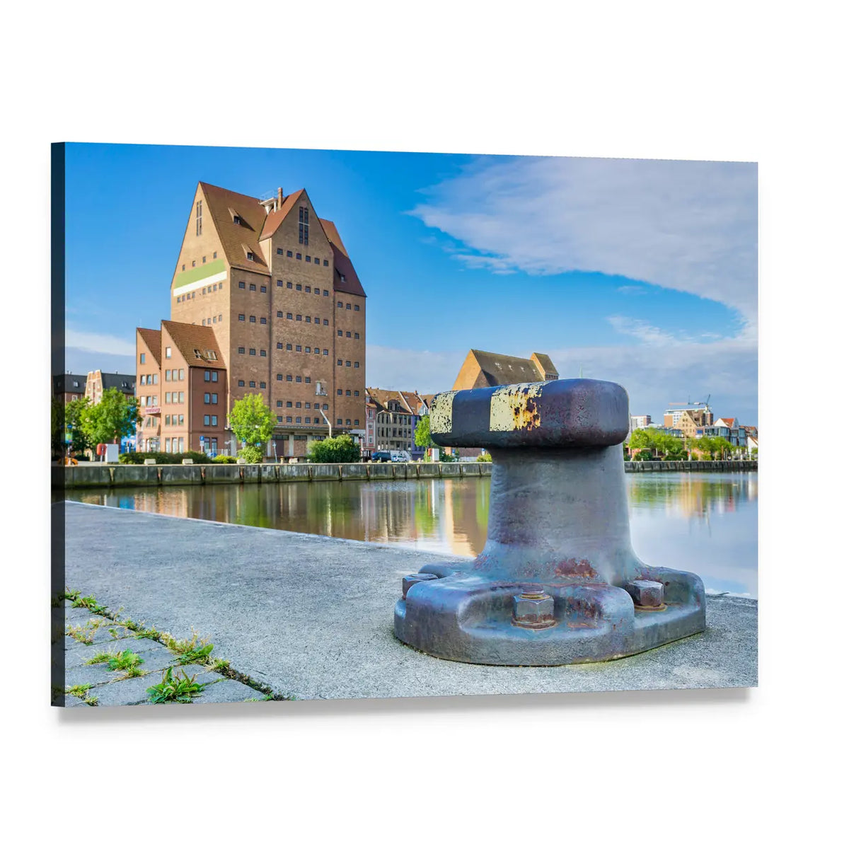 Rostock Harbor Building Canvas Wall Art, single panel gallery wrapped canvas, angled product view