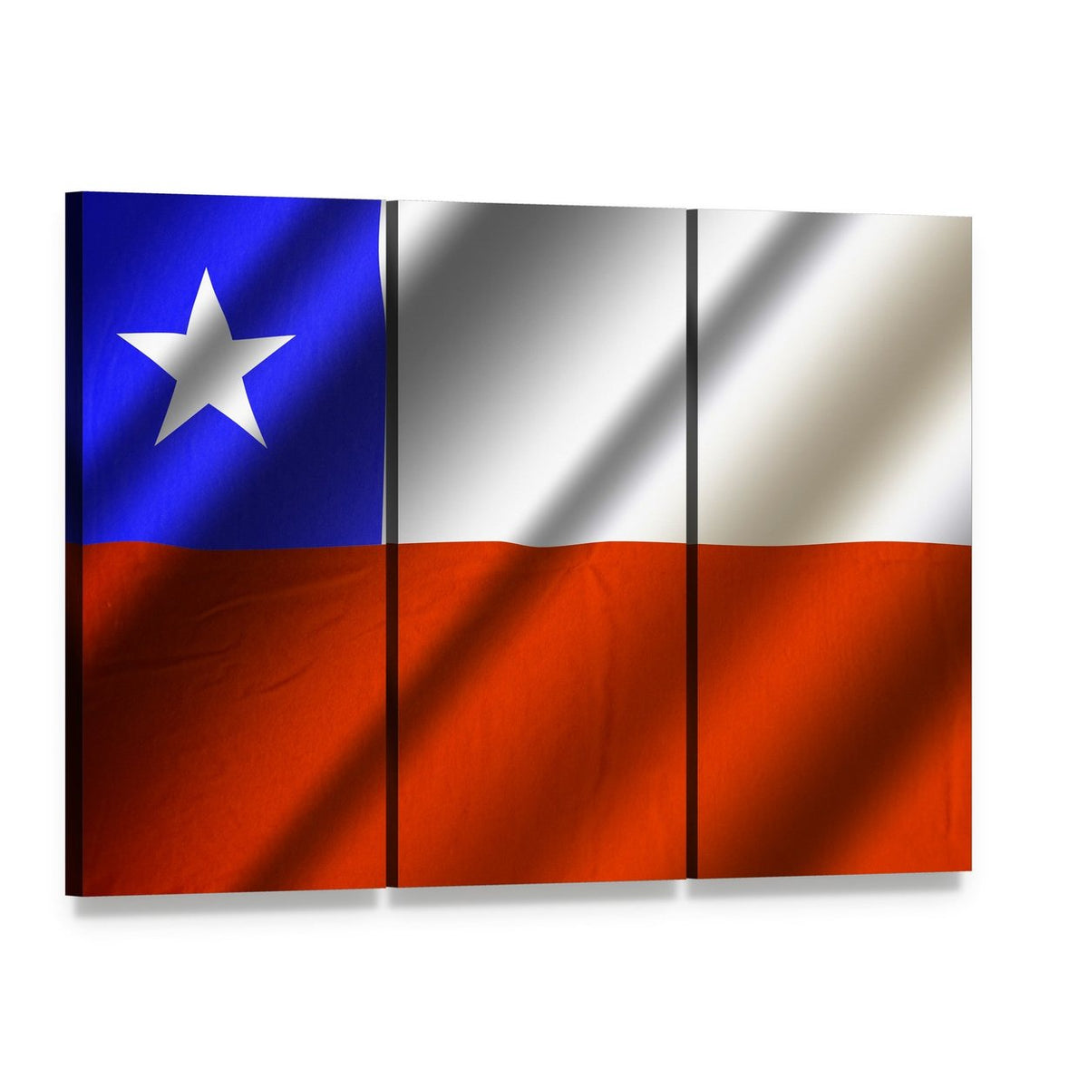 Modern Abstract Chilean Flag Canvas Wall Art, 3 panel 3 Horizontal layout gallery wrapped canvas set, angled product view
