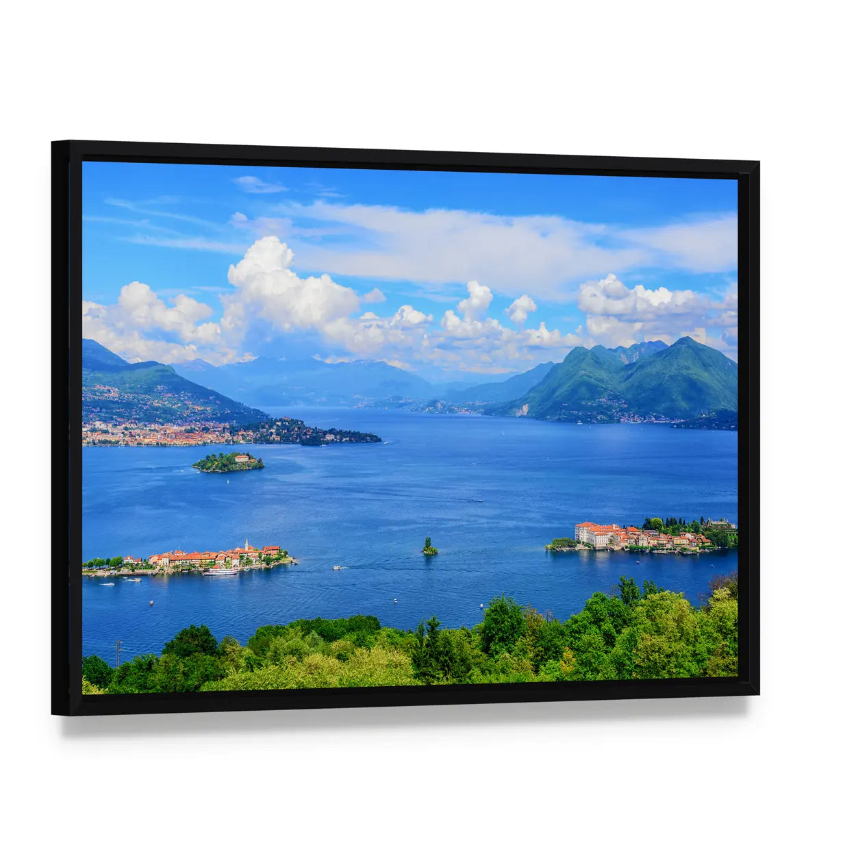 Lago Maggiore Lake In Italy Canvas Wall Art, framed canvas in a black floater frame, angled product view