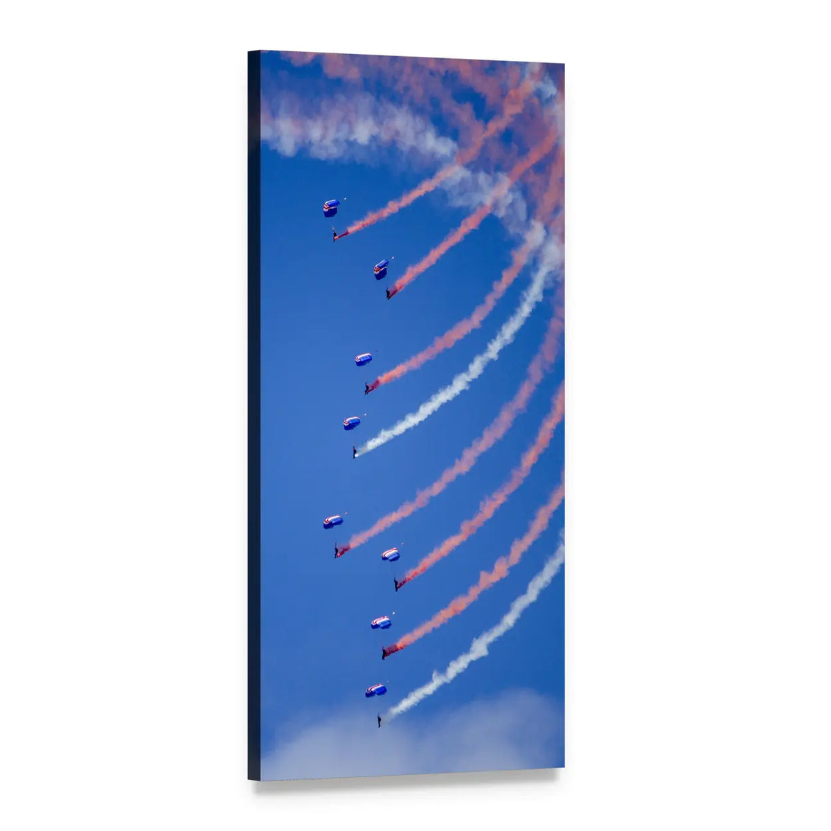 Parachuting Air Show Vertical Canvas Wall Art, 1 panel 1 Vertical layout gallery wrapped canvas set, angled product view