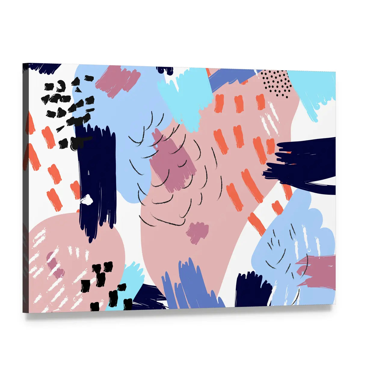 Memphis Style Abstract Collage Canvas Wall Art, single panel gallery wrapped canvas, angled product view