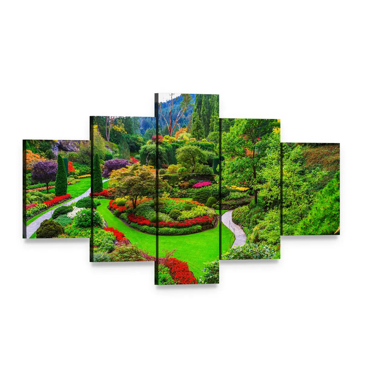 Vancouver Island Garden with Winding Path Canvas Wall Art, 5 panel 5 Star layout gallery wrapped canvas set, angled product view