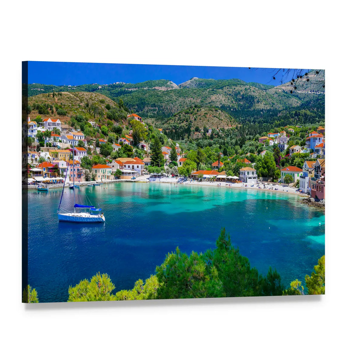 Assos Village, Greece Canvas Wall Art, single panel gallery wrapped canvas, angled product view