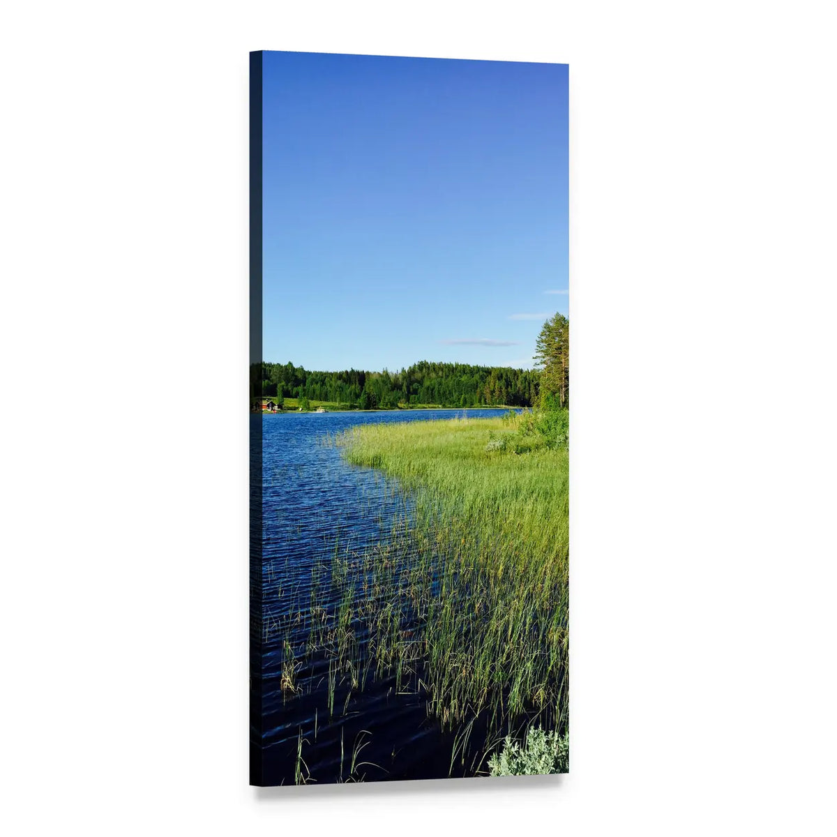 Summer Lake in Sweden Vertical Canvas Wall Art, 1 panel 1 Vertical layout gallery wrapped canvas set, angled product view