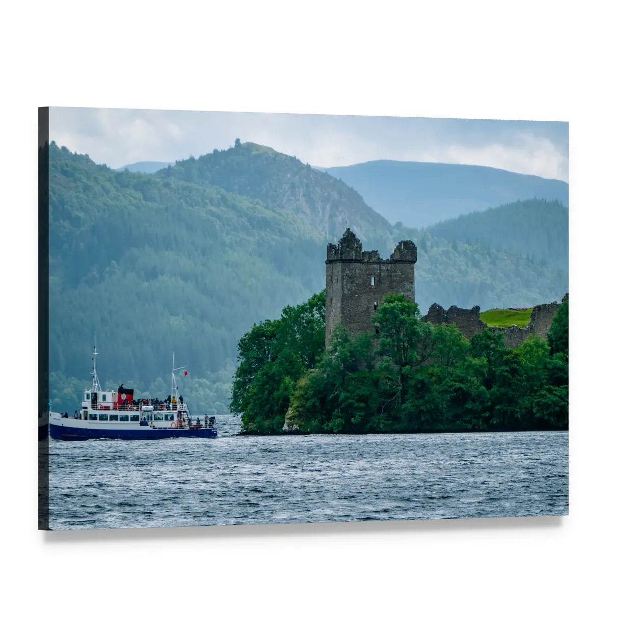 Urquhart Castle on Loch Ness Canvas Wall Art, single panel gallery wrapped canvas, angled product view
