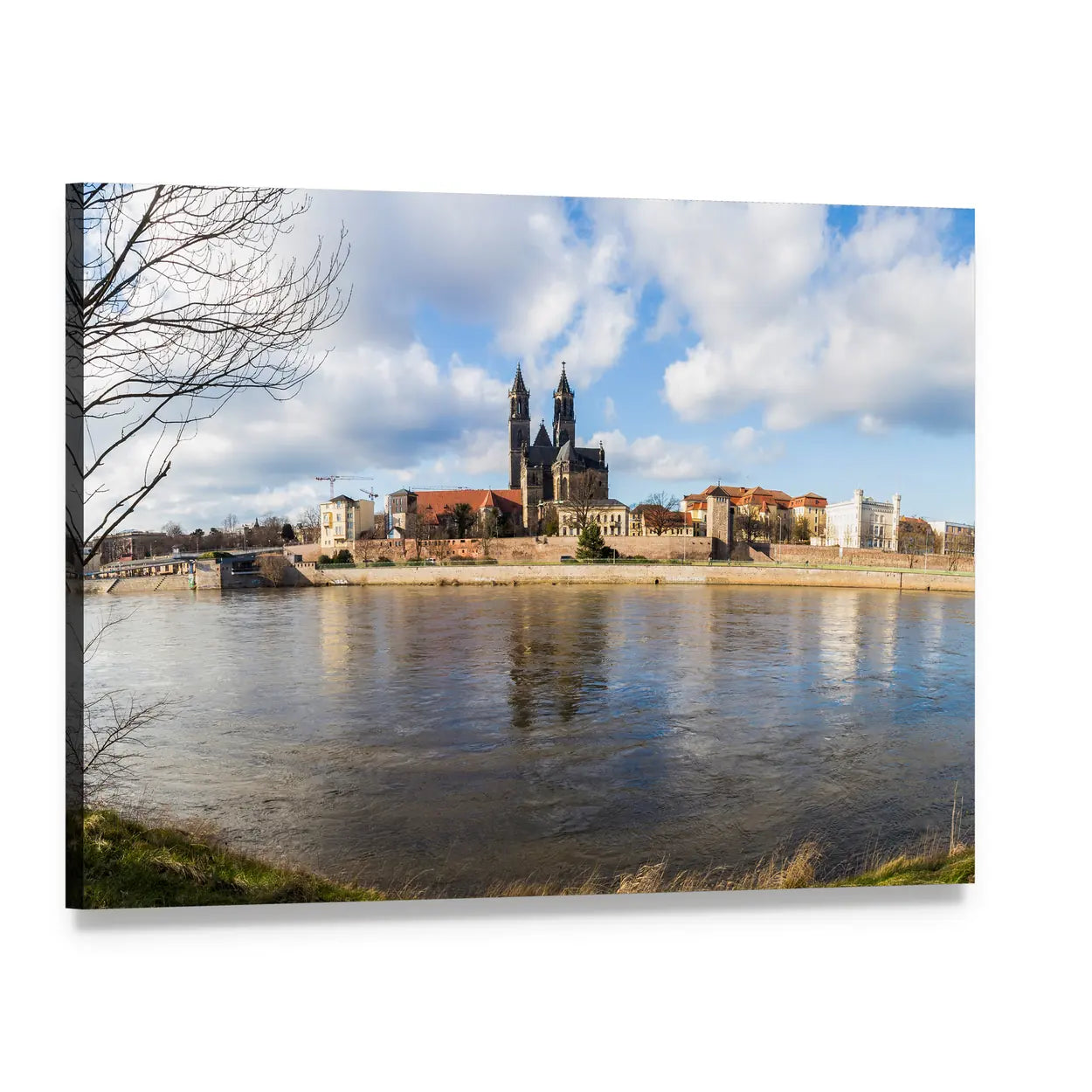 Church in Magdeburg Canvas Wall Art, single panel gallery wrapped canvas, angled product view