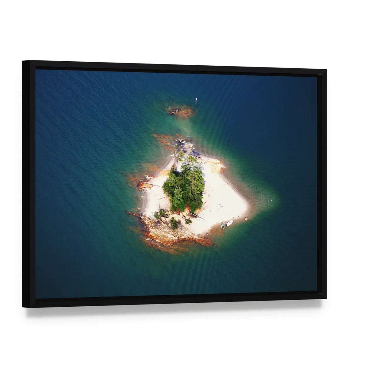 Island on Lake Lanier, Georgia Canvas Wall Art, framed canvas in a black floater frame, angled product view