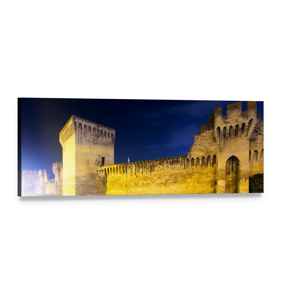 Avignon City at Night Panoramic Canvas Wall Art, single panel gallery wrapped canvas, angled product view